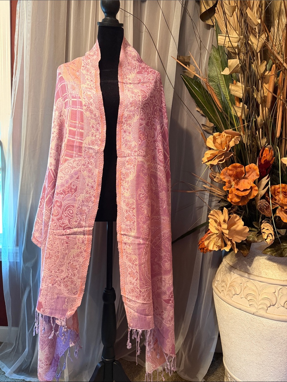 Pink Paisley Pashmina-Style Shawl